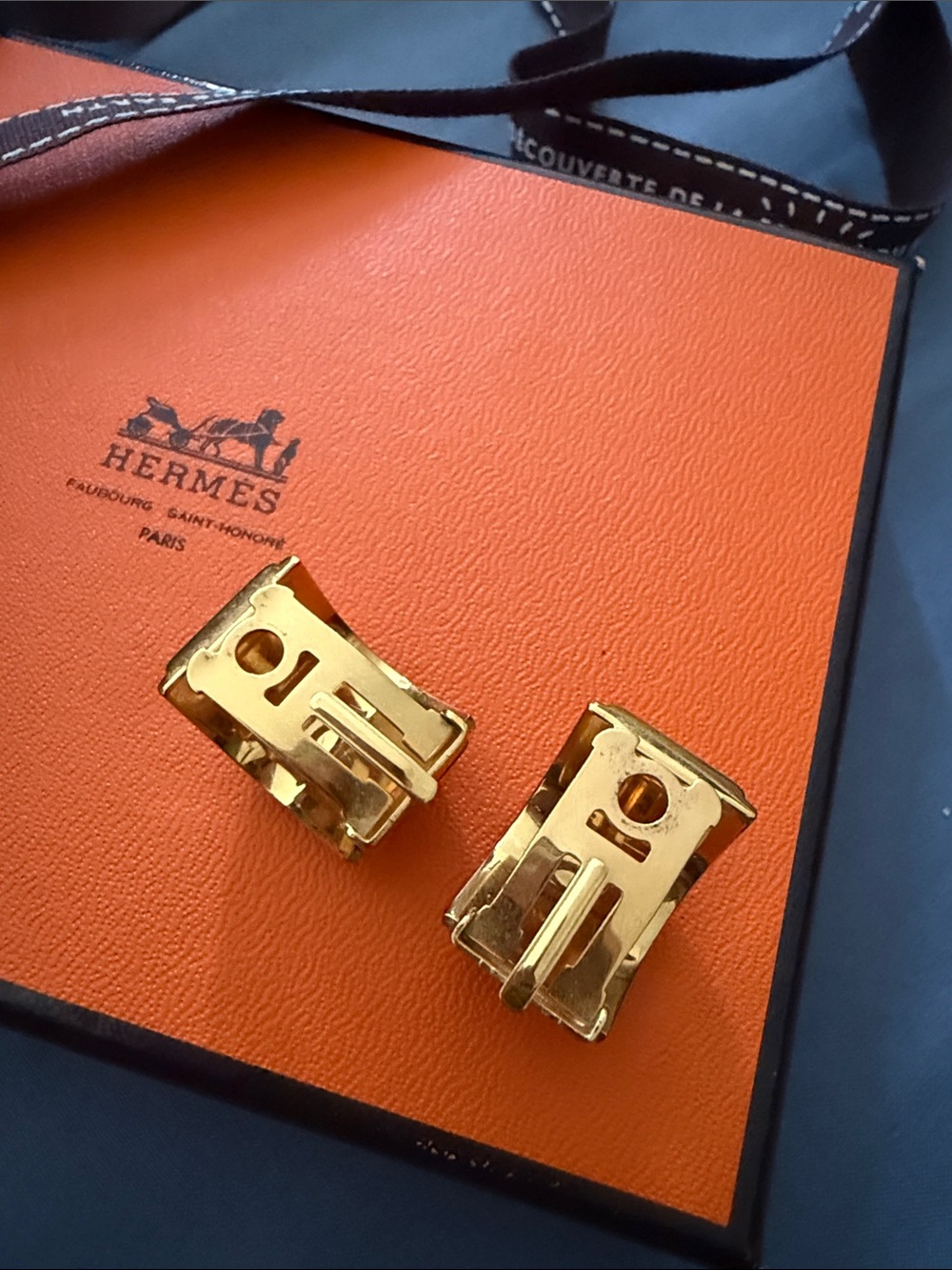 Hermes Gold and Orange Enamel and Metal Clip-on Earrings - Picture 3 of 8